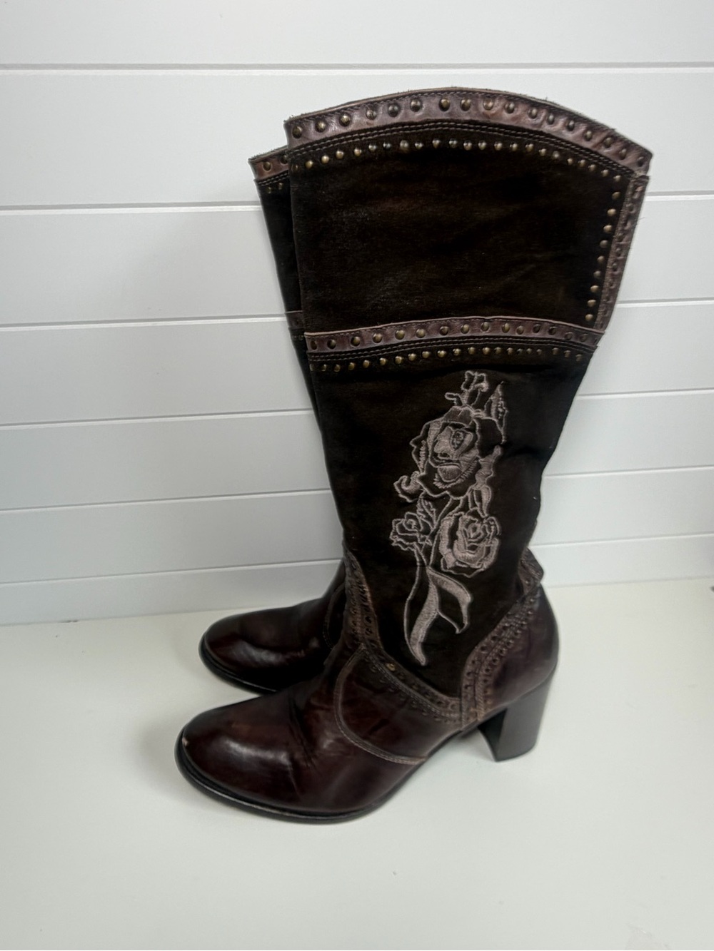 MARK NASON Siren OTK Brown Suede Leather Boots embroidered western fall size 9